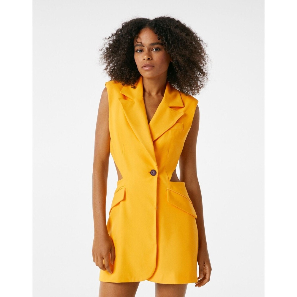 NWT Bershka Marigold Sleeveless Blazer Mini Tailored Dress Side Waist Cut-Outs S